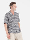 【Universal Works】Camp Shirt In Grey Vee Ikat 