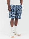 【Universal Works】Pleated Track Short In Indigo Hand Print Cotton / 印度手印藍染 立體緹花布 寬鬆短褲