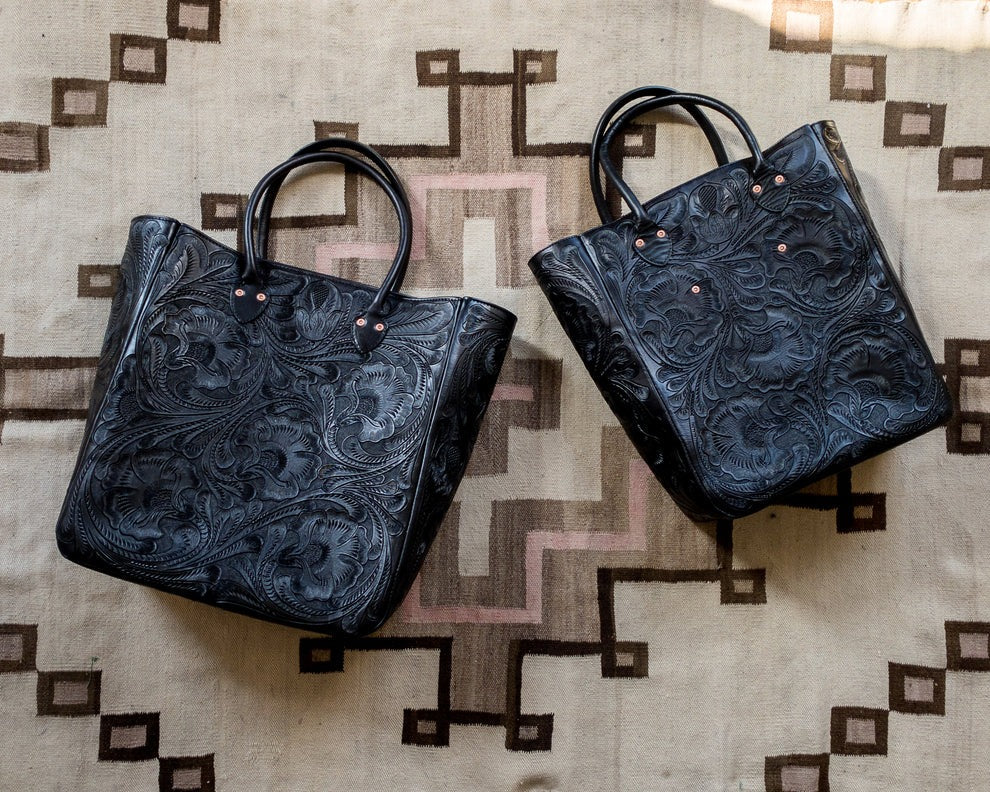 【WYTHE】Black Western Tooled Leather Bag 黑色西部純手工雕花真皮提袋 大號