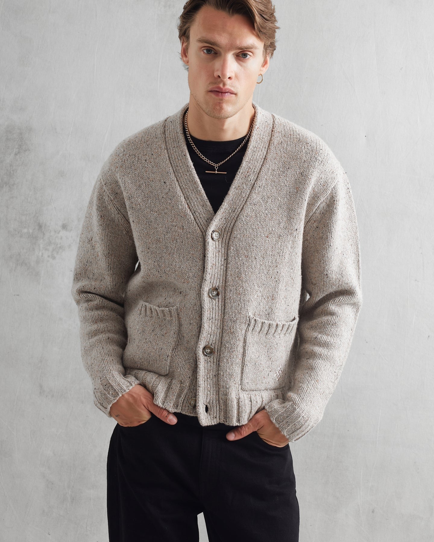 WAX London】Walker Cardigan Natural Fleck – Blue Beach Denim