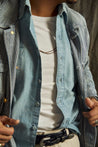 【WYTHE】Chambray Workshirt - Distressed and Sunfaded Indigo 