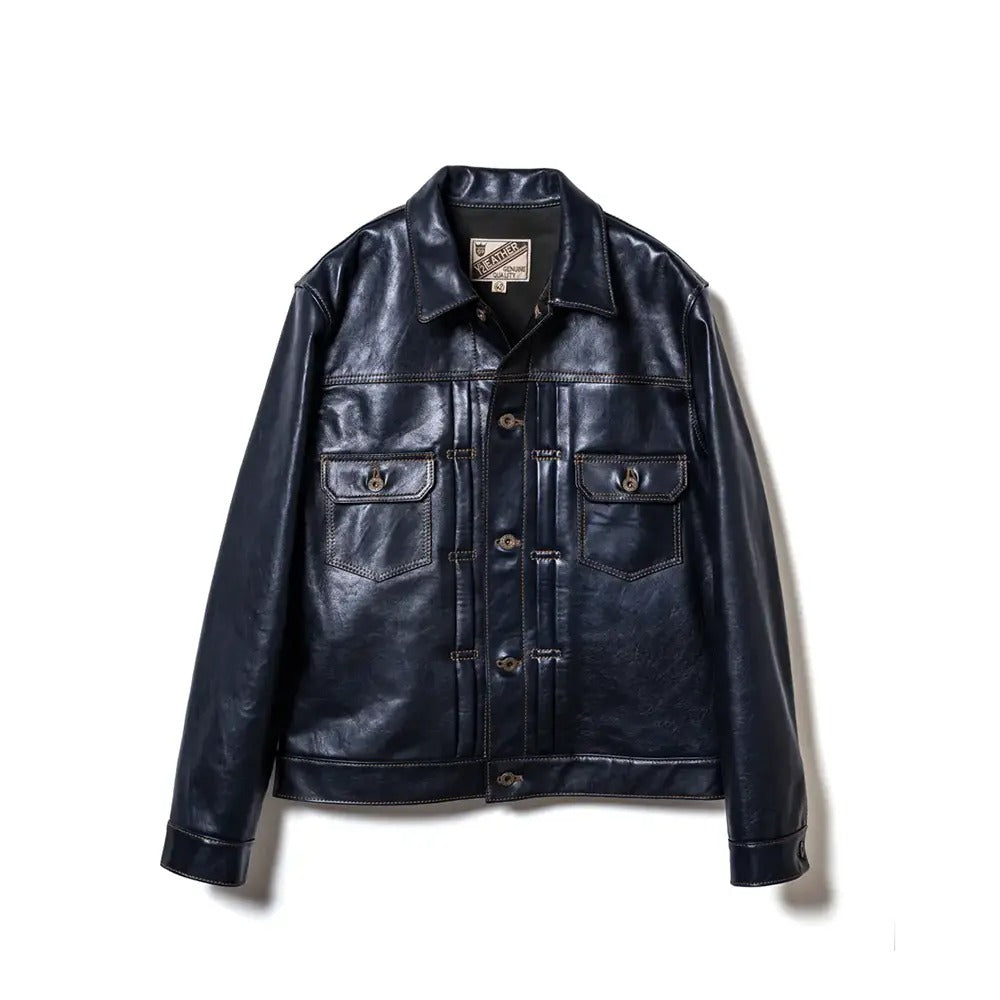 Y'2 Leather】IB-141 INDIGO HORSE TYPE II LEATHER JACKET – Blue
