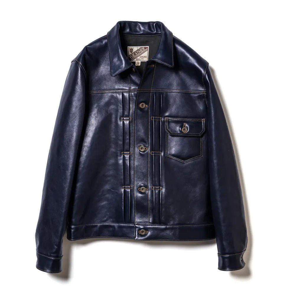 Y'2 Leather】IB-140 Indigo Horse Hide Type 1 Jacket – Blue