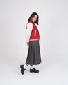 【Dehen 1920】Women's Varsity Jacket Forster Red Melton / Milk Leather