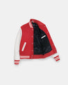 【Dehen 1920】Women's Varsity Jacket Forster Red Melton / Milk Leather