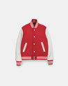 【Dehen 1920】Women's Varsity Jacket Forster Red Melton / Milk Leather