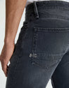 【DENHAM】Ridge MIIZ5YBS Slim Straight Jeans / 全義大利製 中淺黑色補釘破壞 赤耳布邊 修身直筒牛仔褲