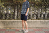 【Universal Works】Lumber Short In Indigo Seersucker 
