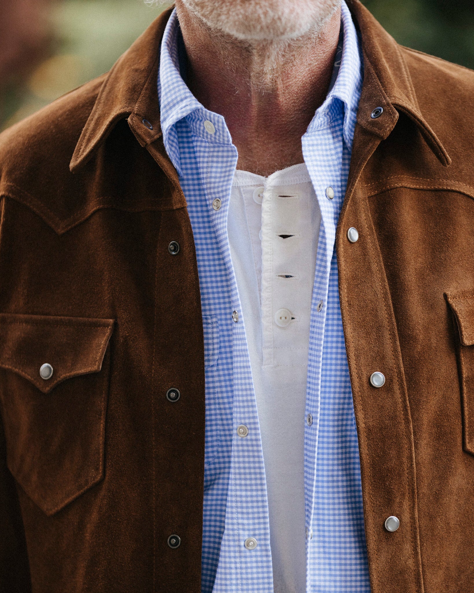 Fortela】RANCH CR001 MOU Western Suede Shirt Jacket – Blue
