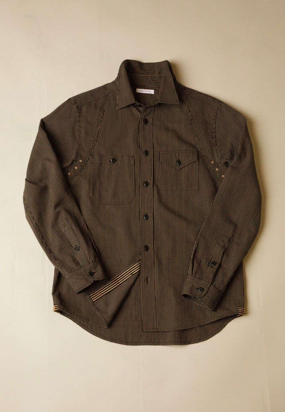 INDI+ASH MECHANIC SHIRT Powerloom Dobby Stripe - Iron/Acacia