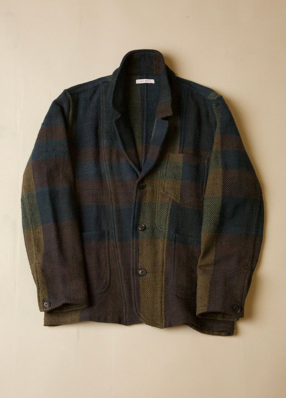 INDI+ASH STUDY JACKET Handspun Herringbone Blanket Plaid - Indigo/Forest/Smoke