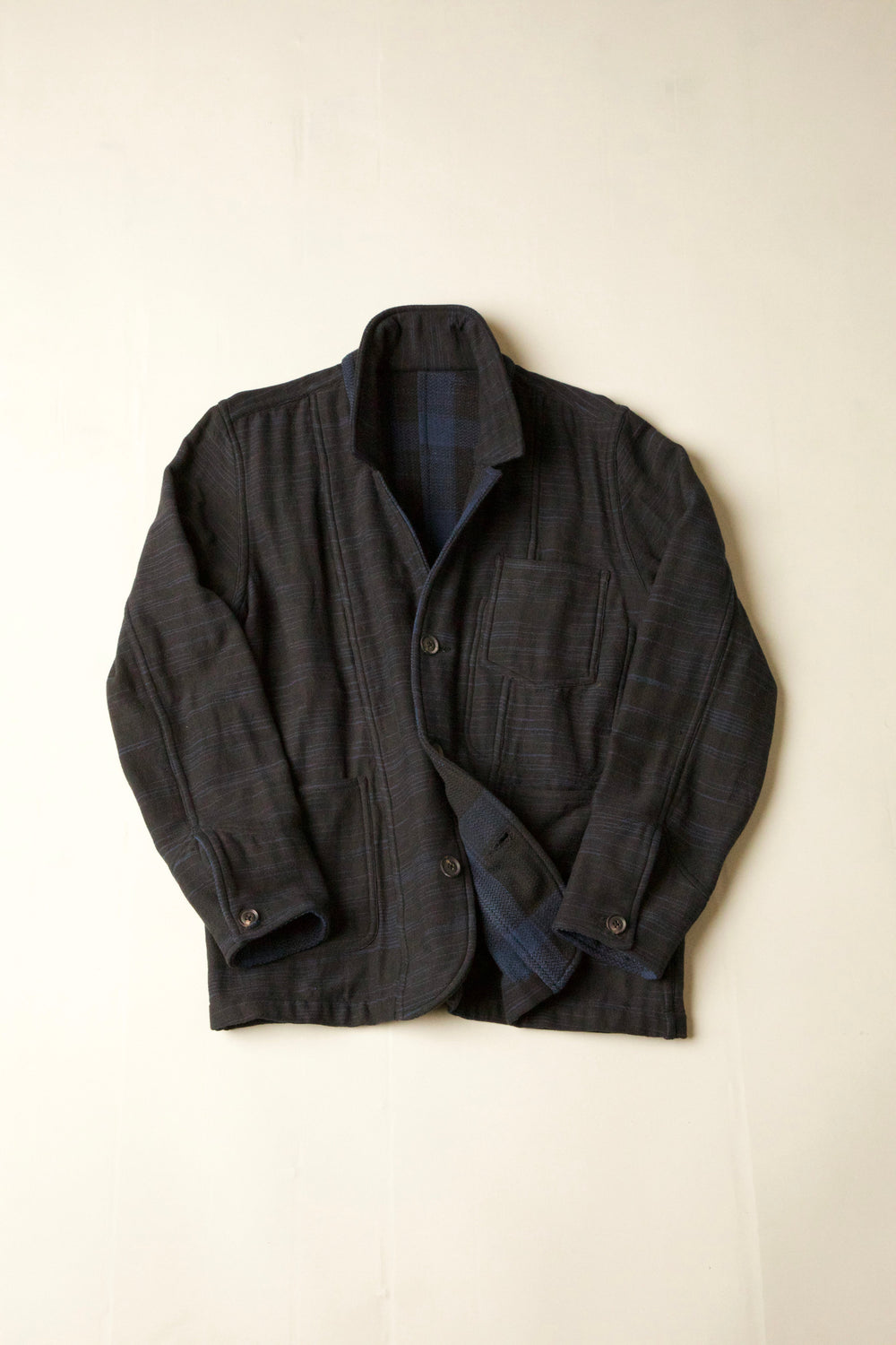 INDI+ASH STUDY JACKET - Handwoven Double Face - Iron/Indigo Buffalo Check