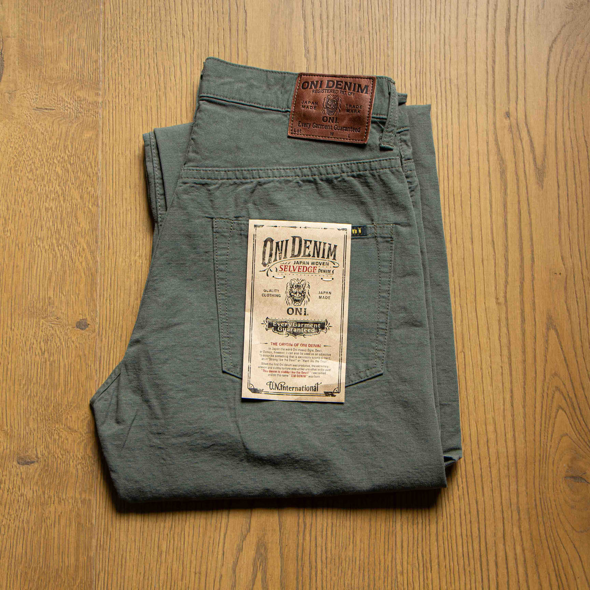 【ONI DENIM】200-8GG Green Gray Betacham 8oz Selvedge Chambray Wide Stra ...