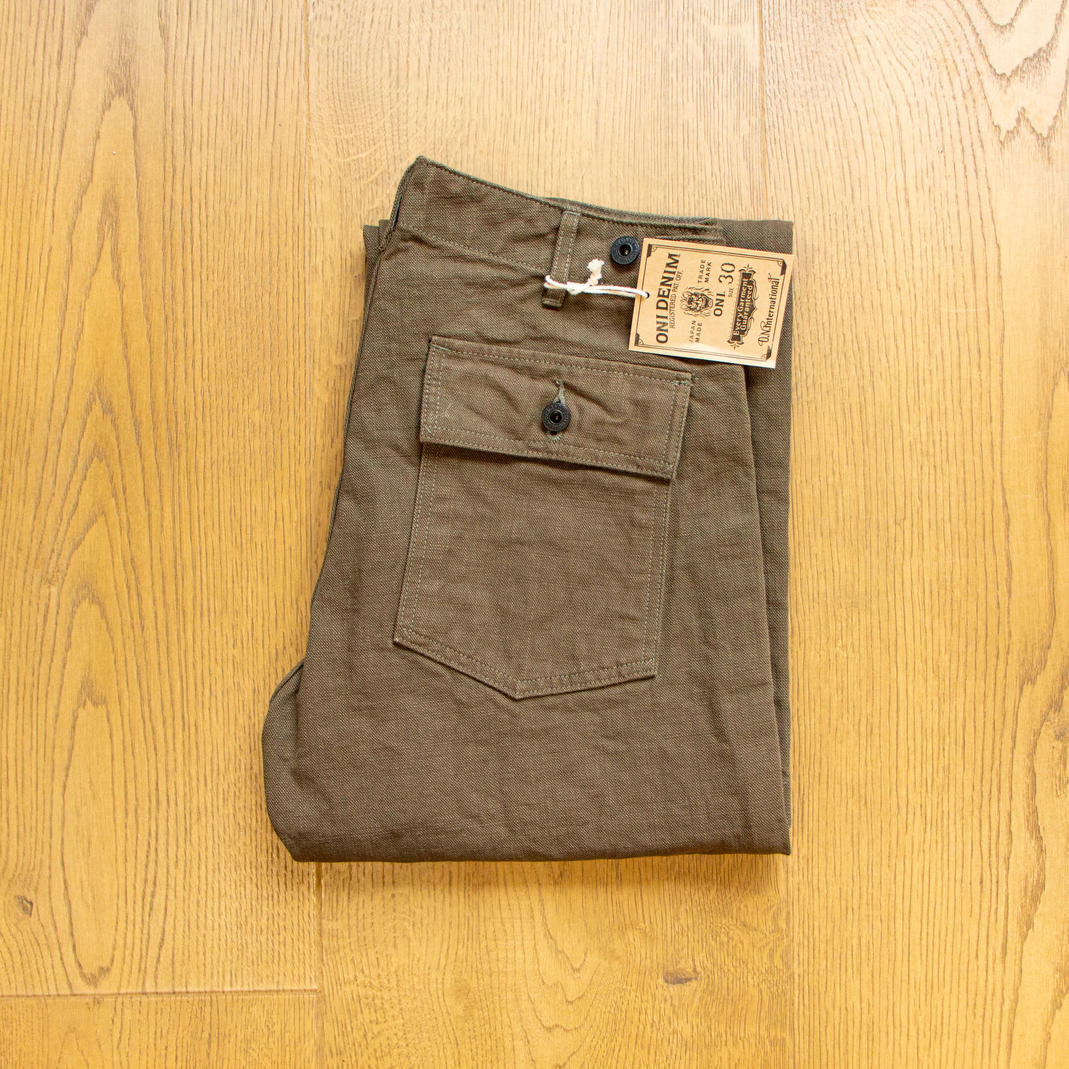 ONI DENIM】207-HOX-OLB 13oz Sulphur Dye Heavy Oxford Olive Green