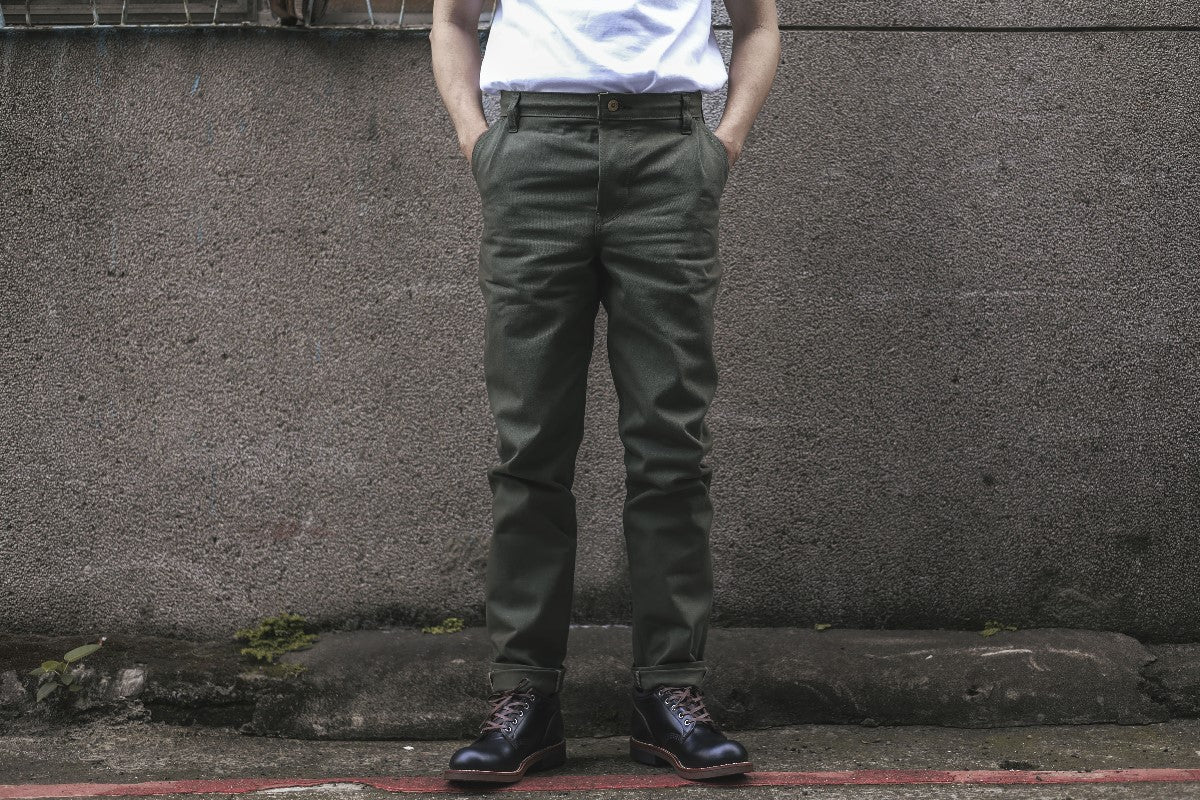 Ruttloff】C2-Green x Green Selvedge Denim Tapered Chino Pants 12oz
