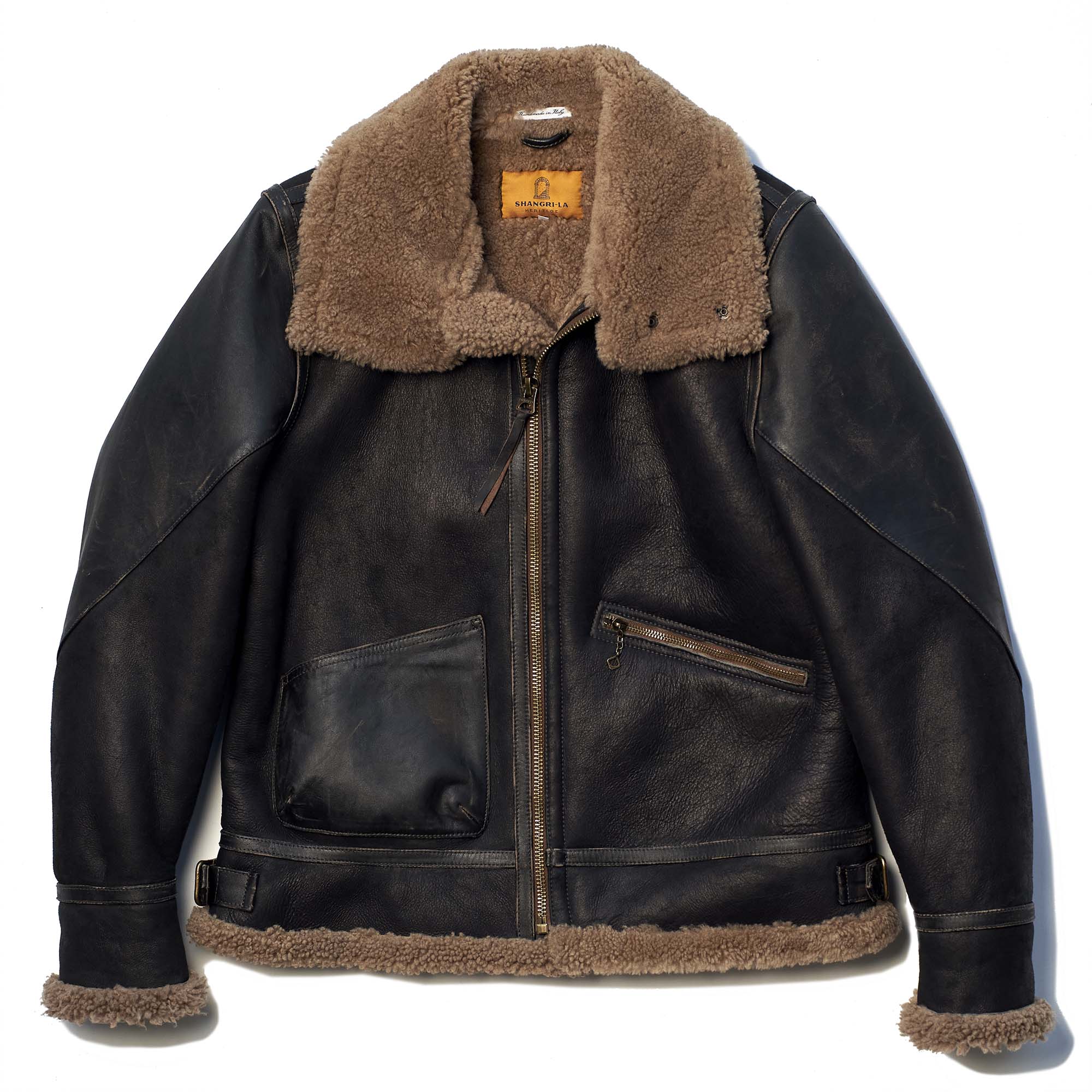 Shangri-La Heritage】“Aviatore” B-3 Vintage Black Shearling Jacket