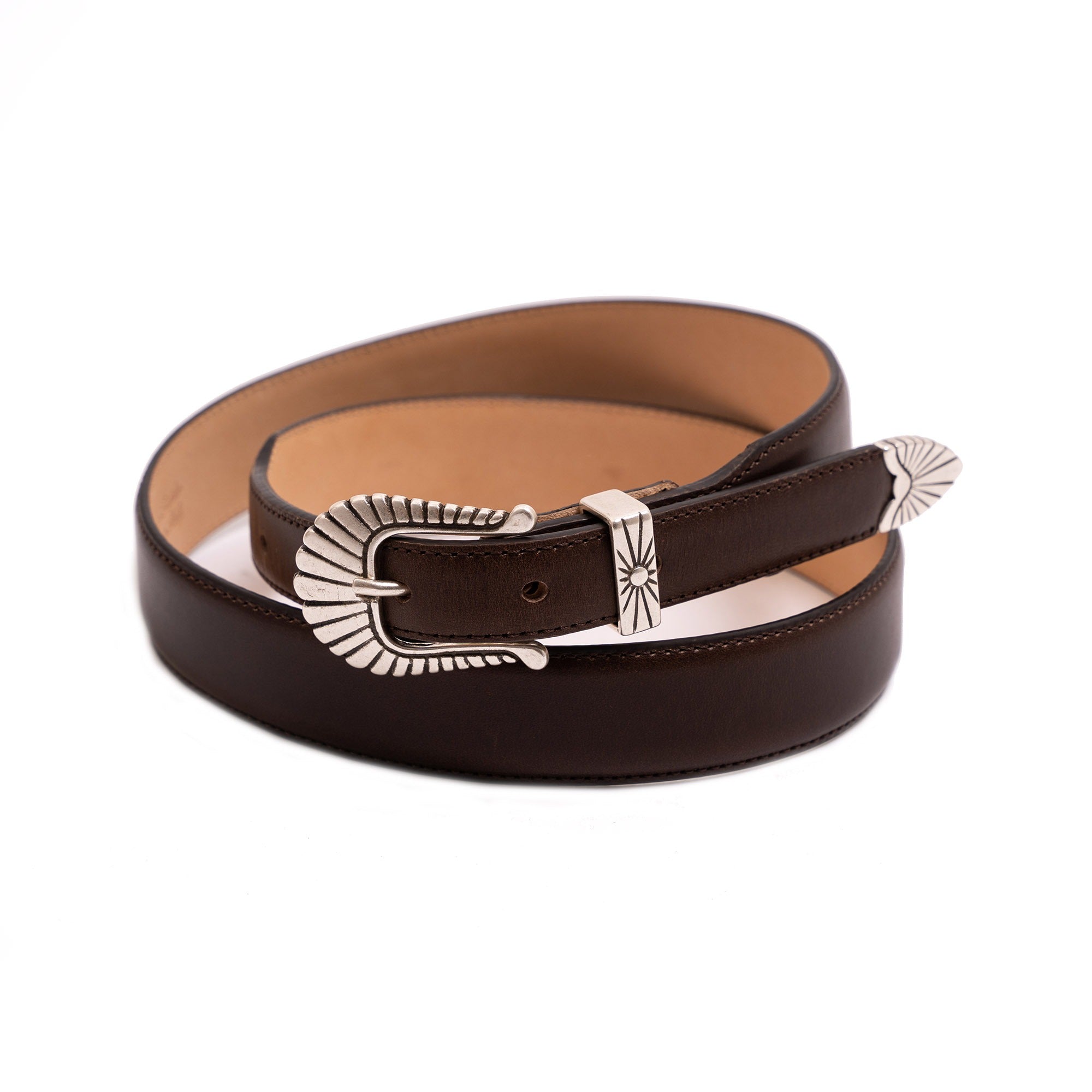 B LOW brown leather western belt with star design Hand Tooled Brown Leather Star Belt: Western Fashion  main image 3