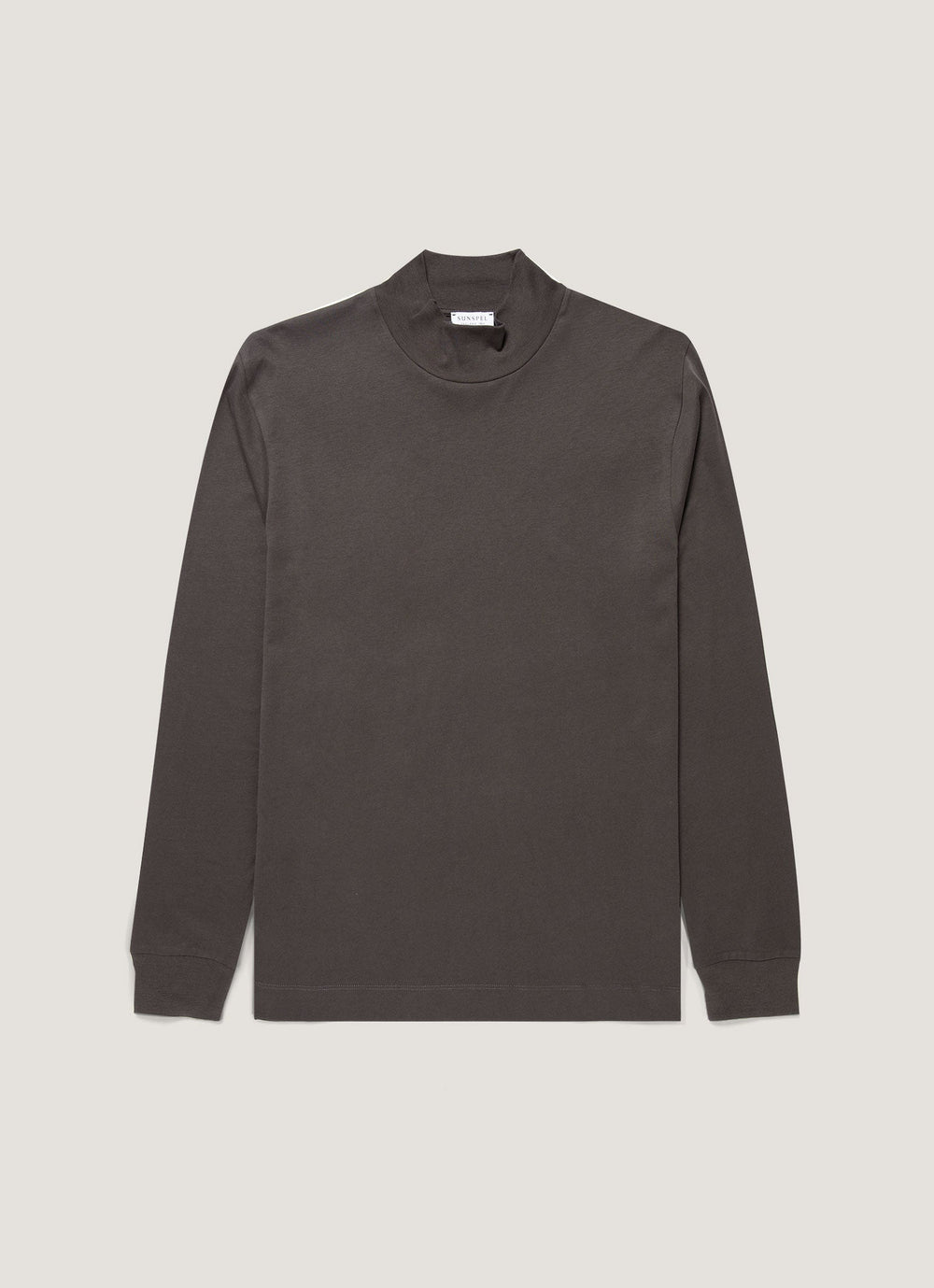 Sunspel LS Brushed Mock Neck T-Shirt - Anthracite