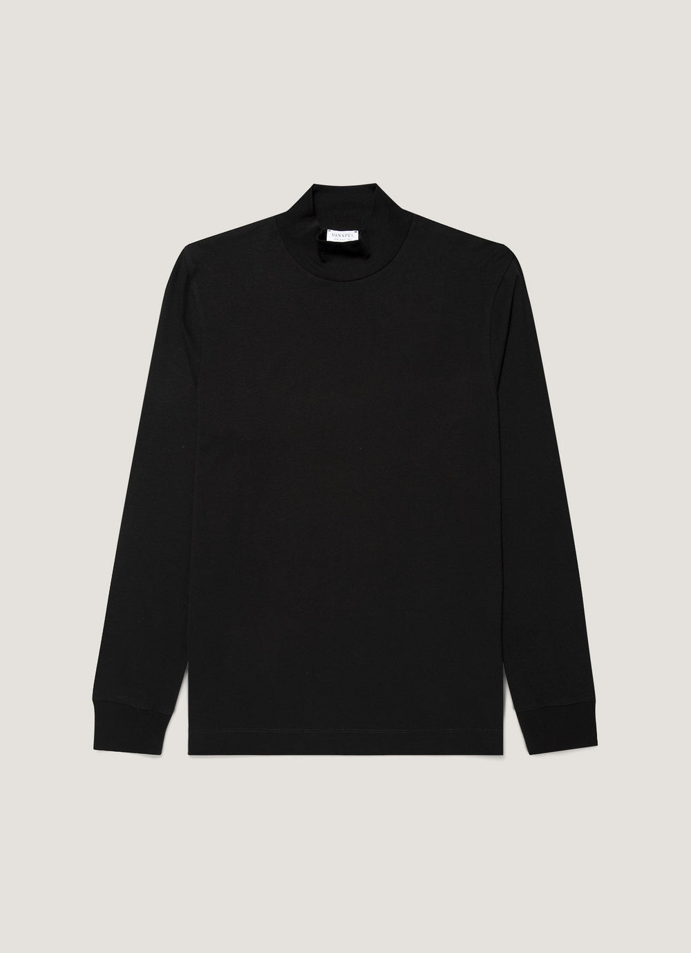 Sunspel LS Brushed Mock Neck T-Shirt - Black