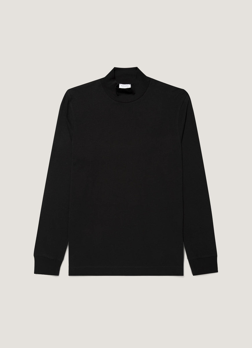 Sunspel Brushed Mock Neck Black | Blue Beach Denim