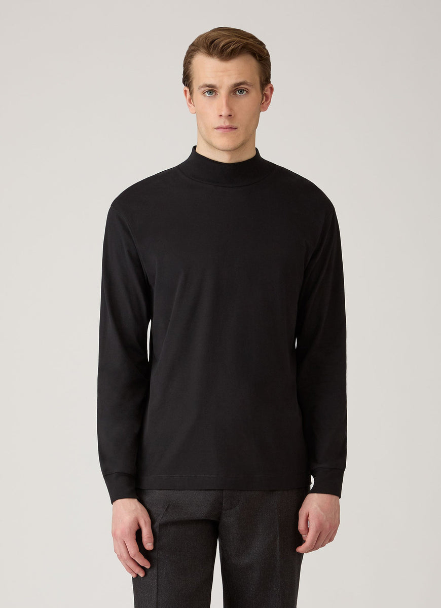 Sunspel Brushed Mock Neck Black | Blue Beach Denim