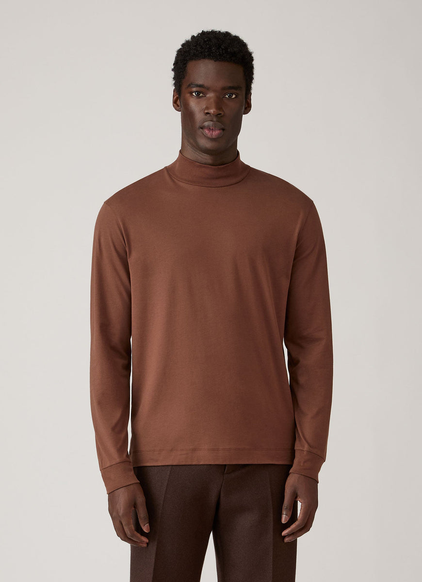 Sunspel Brushed Mock Neck Chestnut | Blue Beach Denim