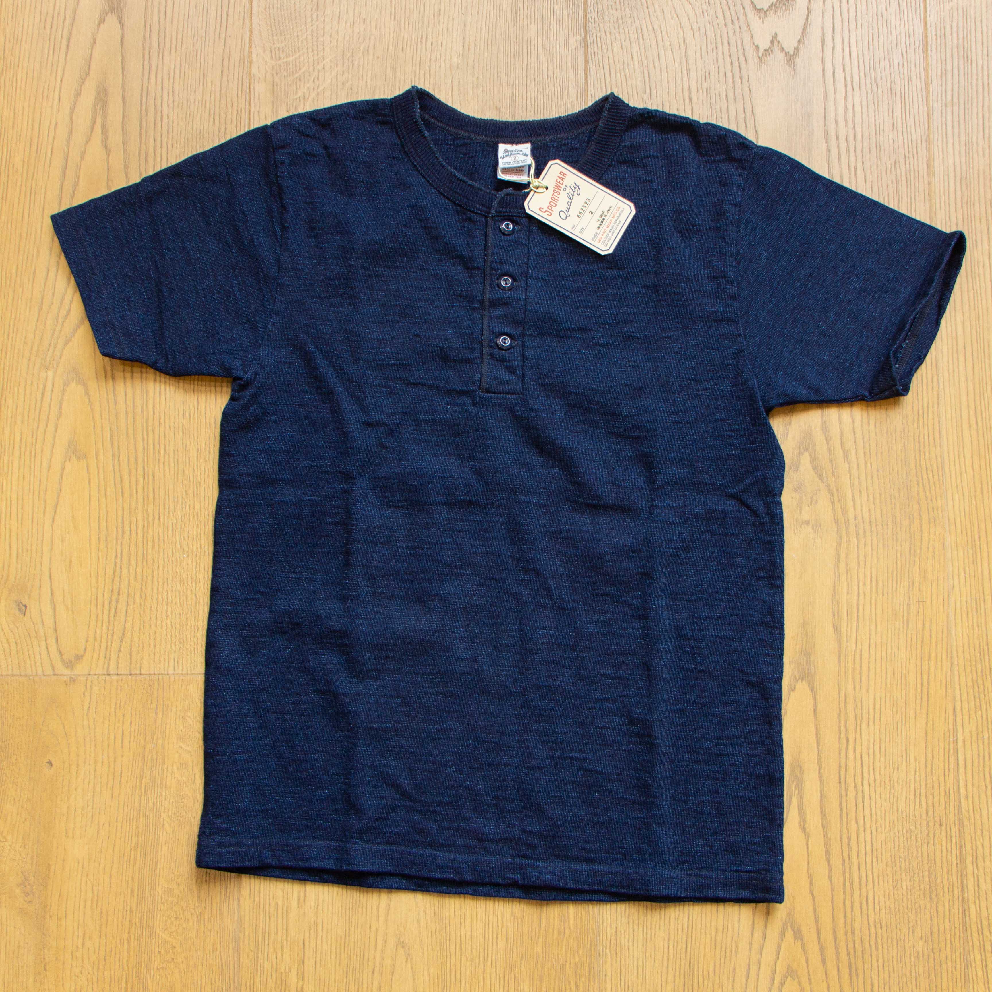 UES】No. 7 Indigo Henley Neck T-shirt – Blue Beach Denim