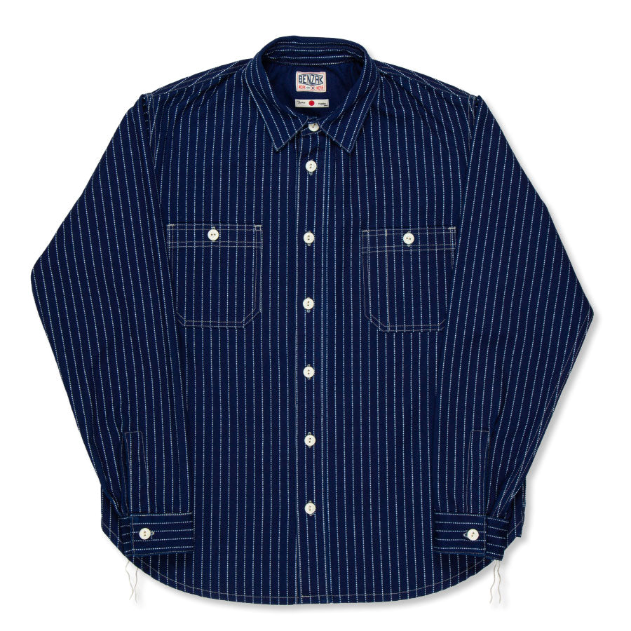 BIRDOG ネイビー　Mサイズ　Washed check shirts WBBuzo Striped Shirt - Light Blue – Woodbird