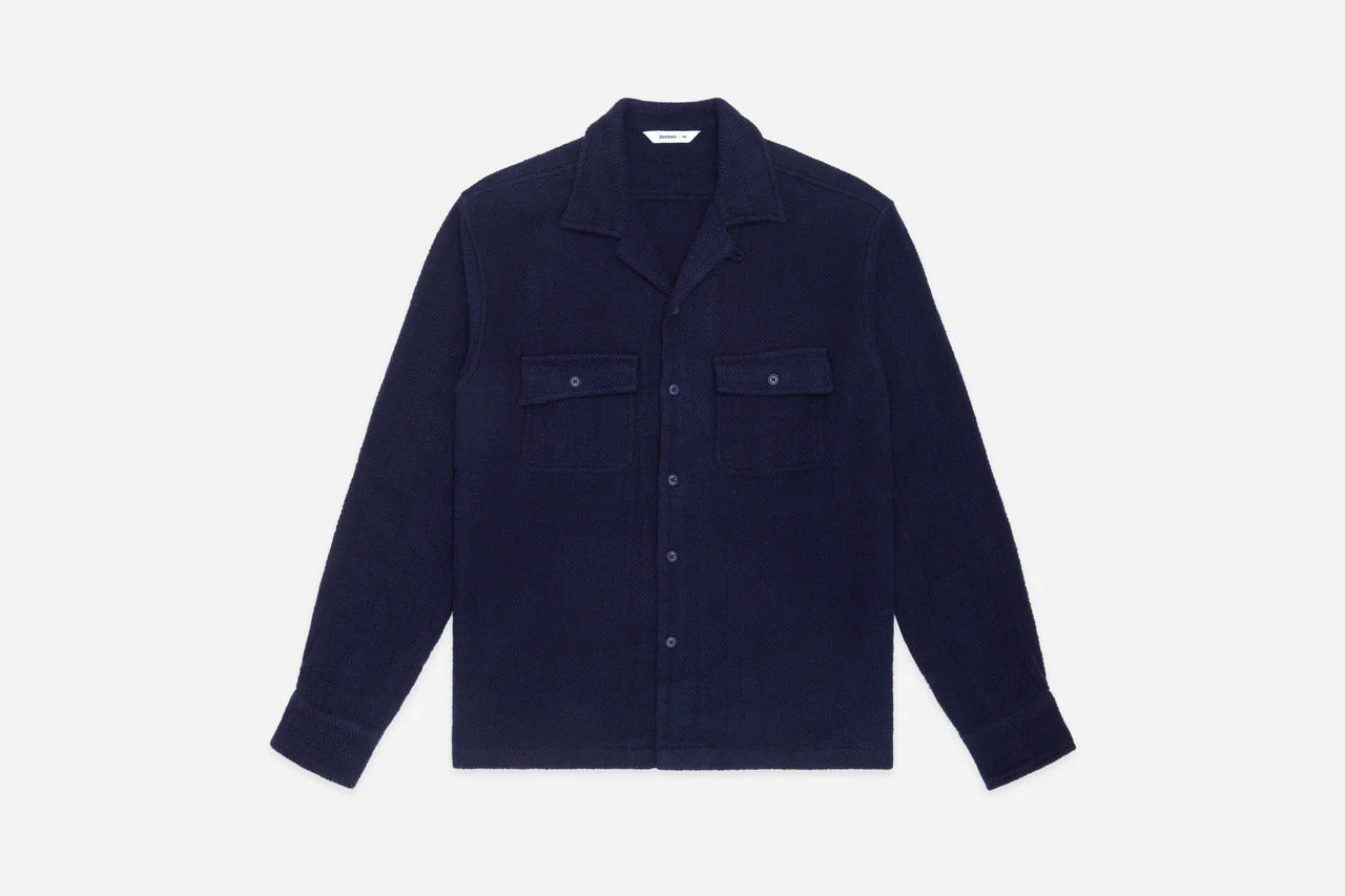 3sixteen】Camp Shirt Navy Textured HBT – Blue Beach Denim