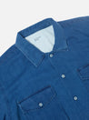 【Universal Works】Treck Shirt In Washed Indigo Herringbone Denim