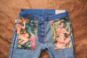 【Companion Denim】Jan 08SK with Pin Ups Pockets ／淺色棉麻混紡低腰小直筒 海報女郎內口袋