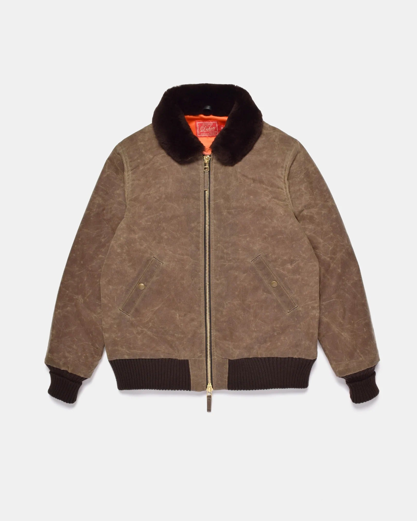 Dehen 1920】 Flyer's Club Jacket - Dark Tan Waxed Canvas – Blue
