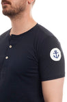 【Captain Santors】Serafino Tee Tuna Navy／Mechanical Tuna Pattern Real Horn Button Henry Collar Dark Blue