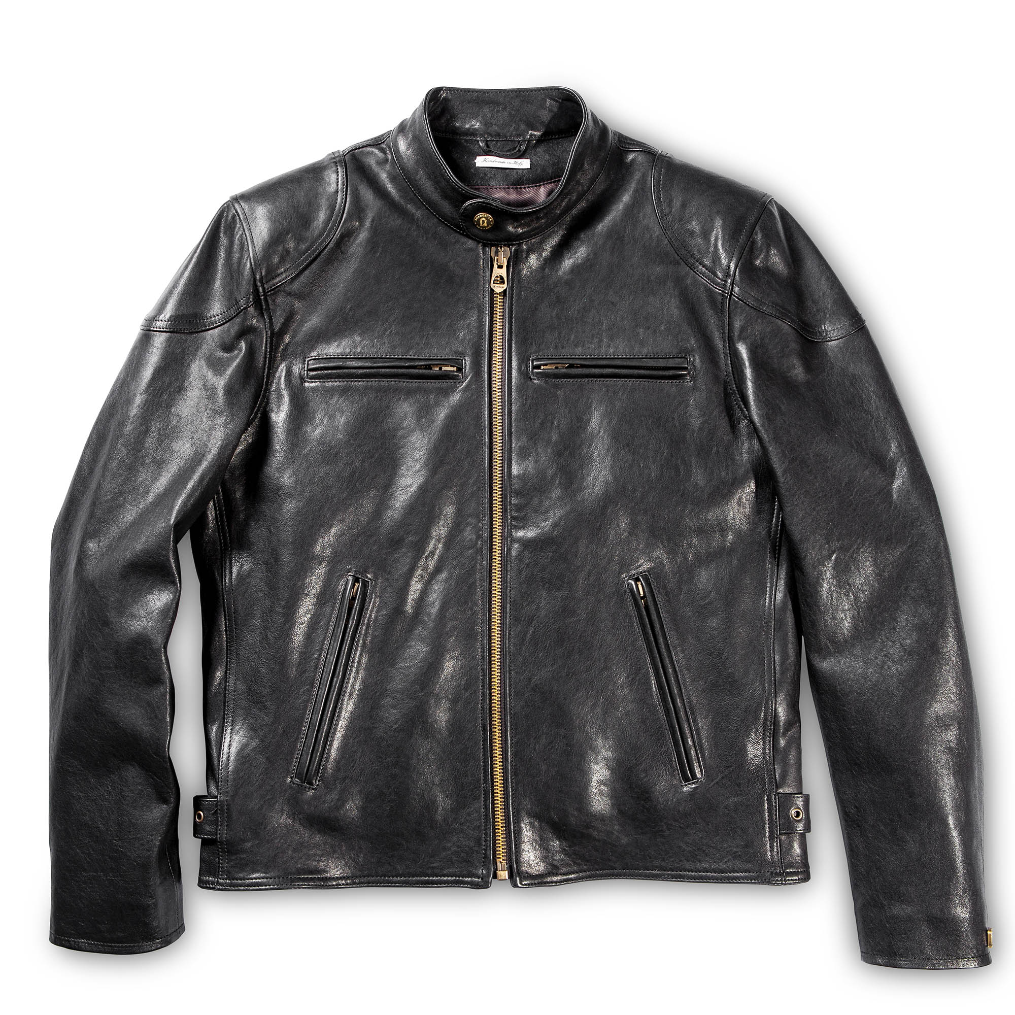 Shangri La Heritage Caf Racer Black Leather Jacket Blue Beach