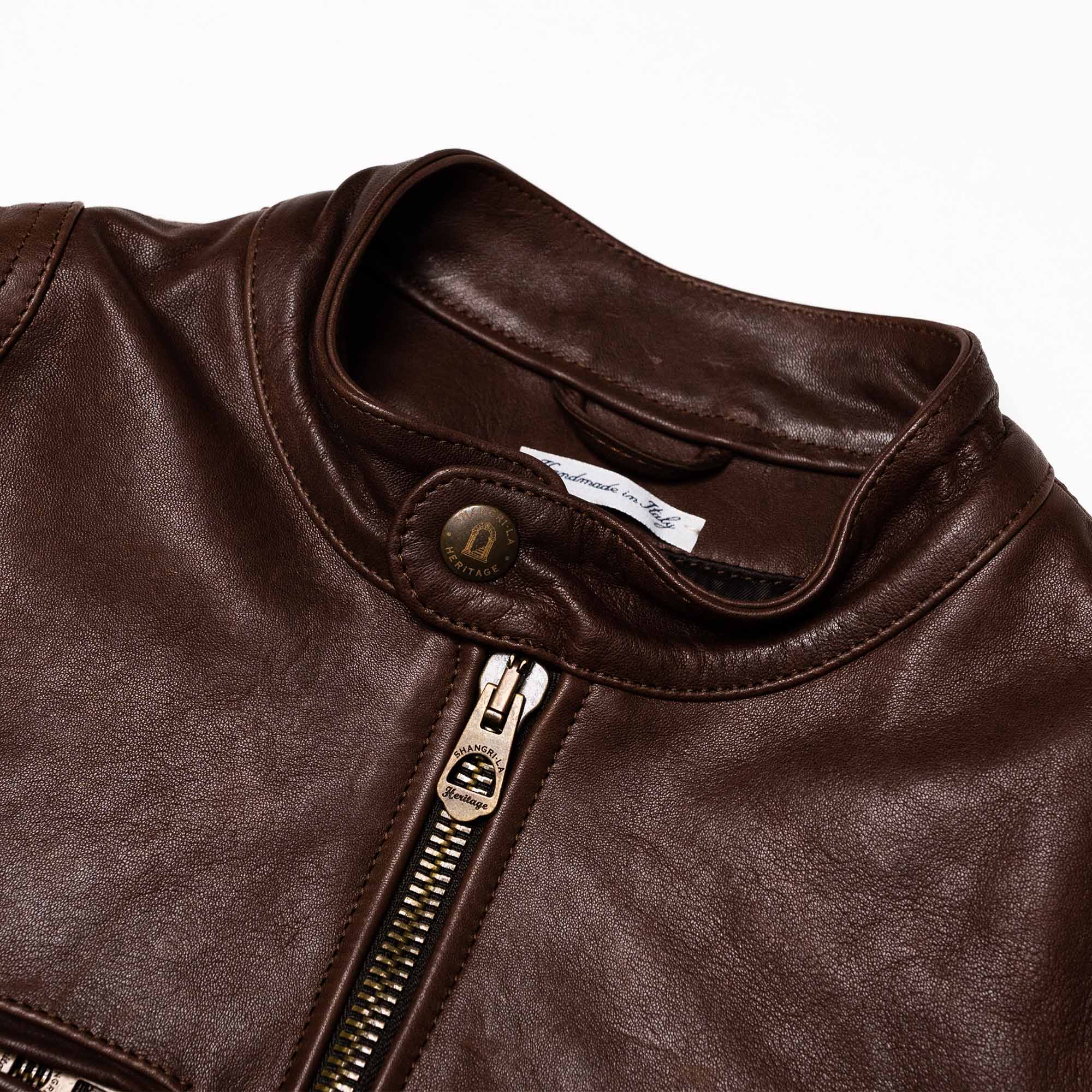 Shangri La Heritage Caf Racer Brown Leather Jacket Blue Beach