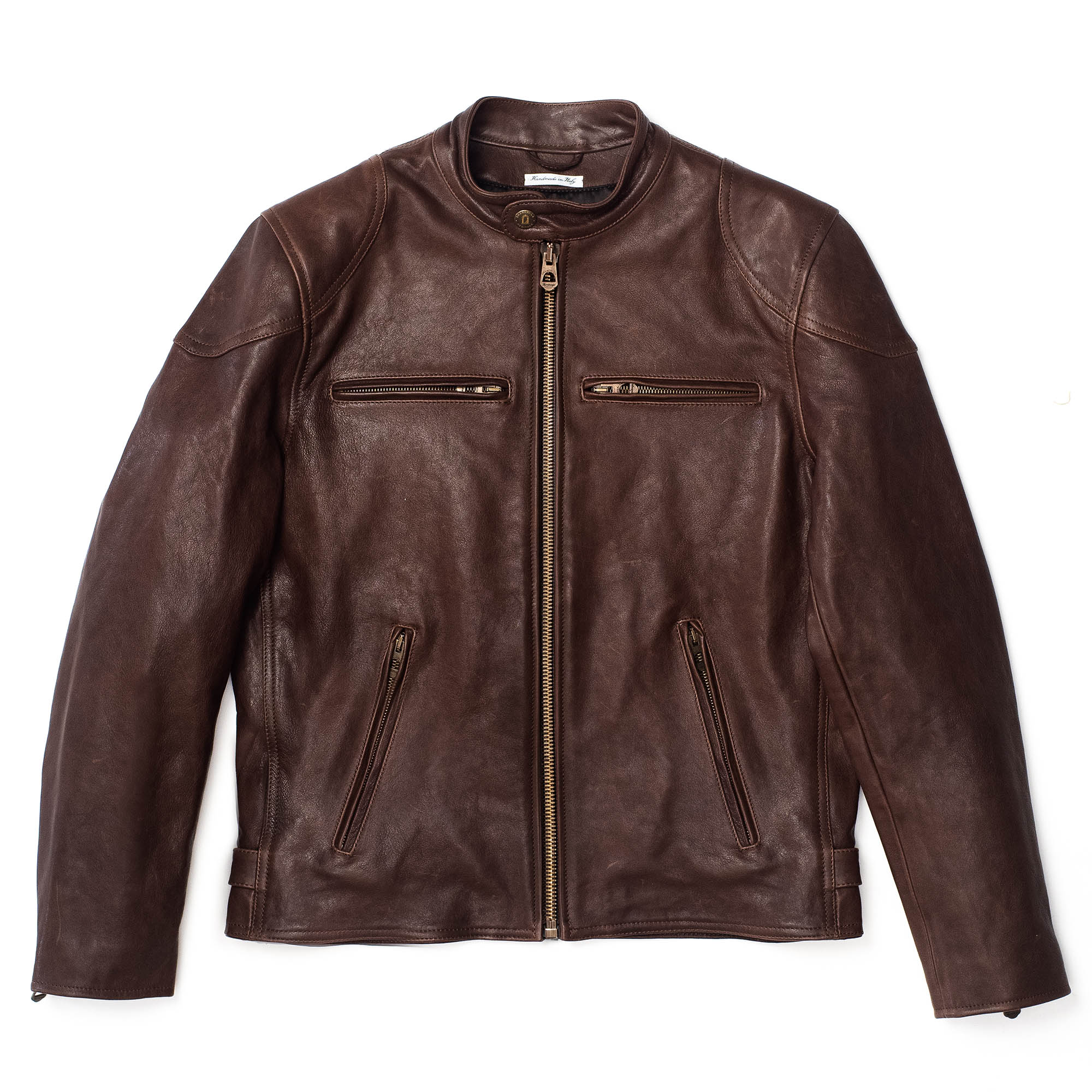 Shangri La Heritage Caf Racer Brown Leather Jacket Blue Beach