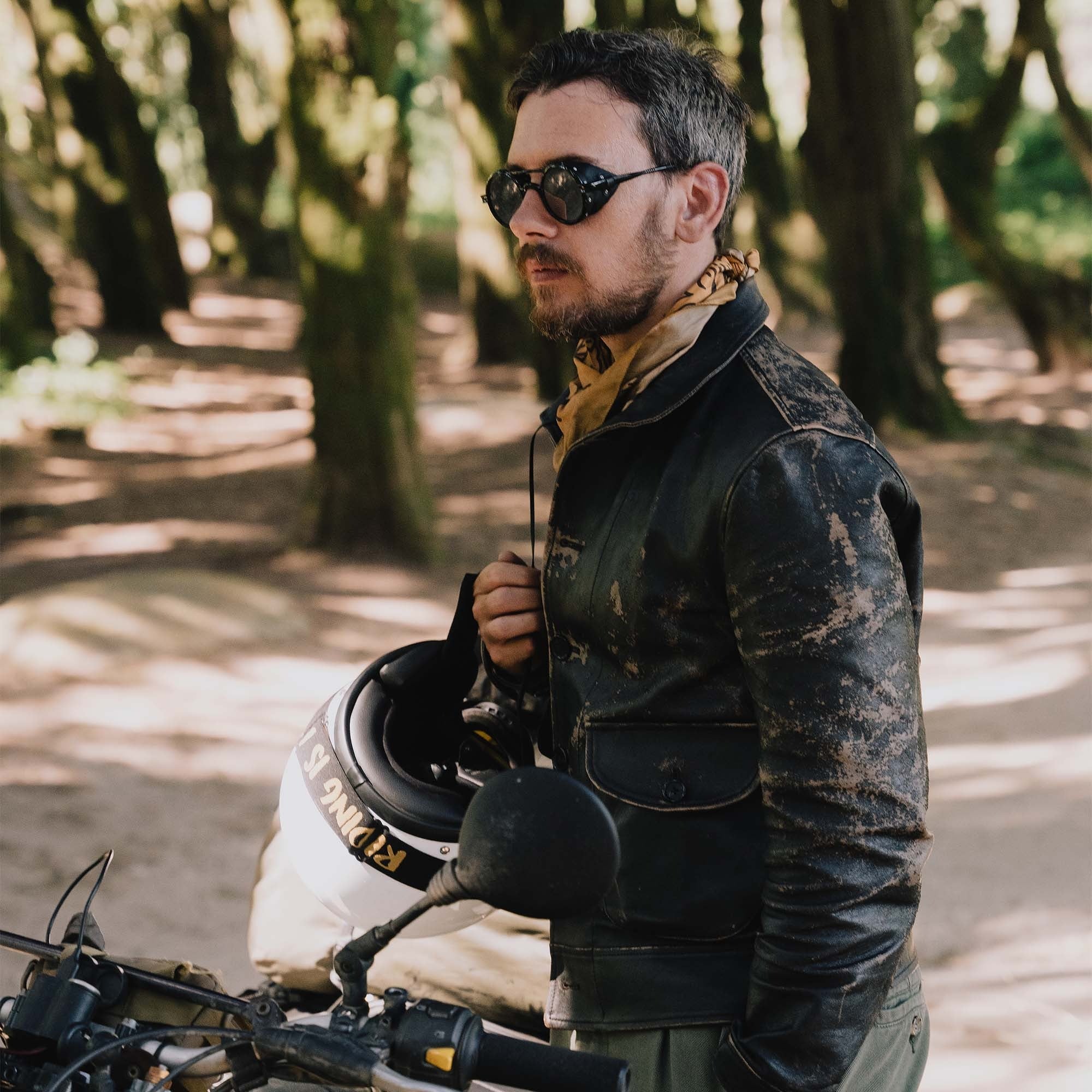 Shangri-La Heritage】Cossack Black Tea-core Leather Jacket – Blue