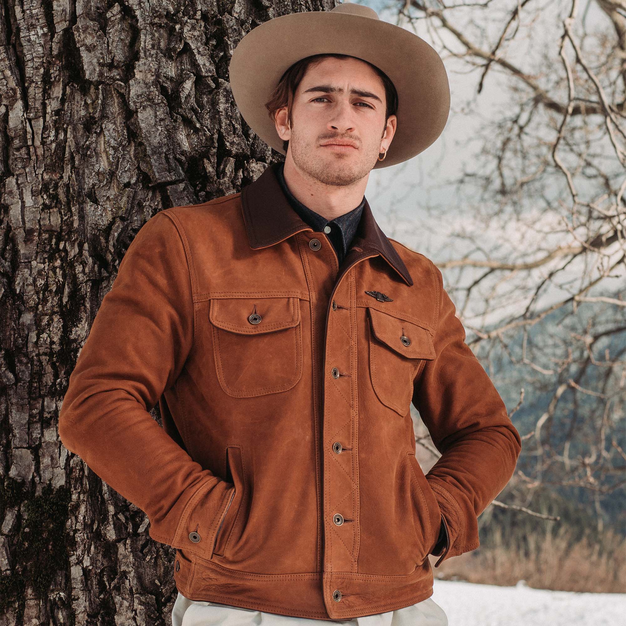 Shangri La Heritage Terracotta Western Jacket Nubuck Blue Beach