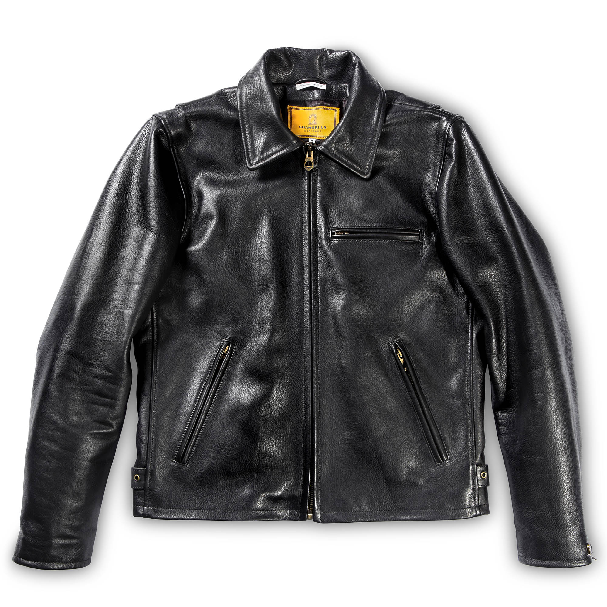 Shangri La Heritage 40s Full Grain Cowhide Leather Jacket Black Varenne Black Leather Jacket